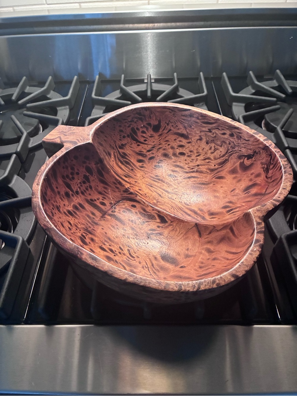 Handcrafted Brown Wood Serving Bowl - Dual Compartment
